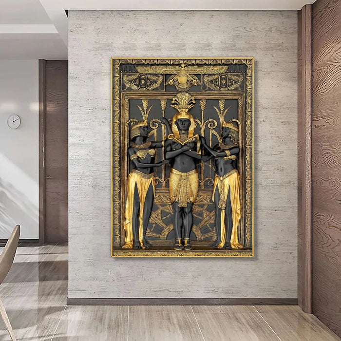 Black Golden Ancient Egyptian Art Prints 3D Posters Pharaoh And His Maidens Canvas Wall Painting For Room Decorative Pictures