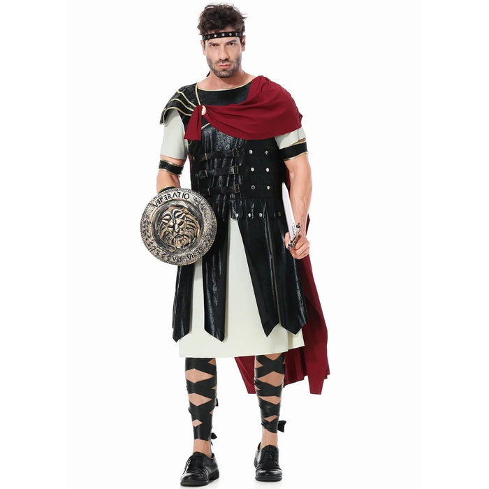 Medieval Cosplay Roman Royal Knight Warrior Costumes Halloween Carnival Dress Up for Men Adult European Gladiators Soldier Cloak