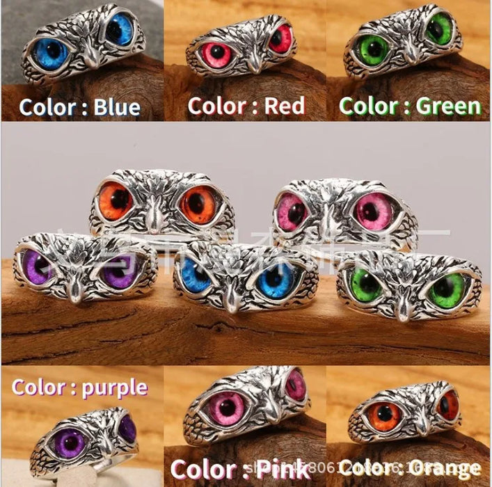 Charming Fashion Design Owl Rings Multicolor Eyes Silvery for Women Punk Gothic Open Adjustable Rings Jewelry Gift Resizable