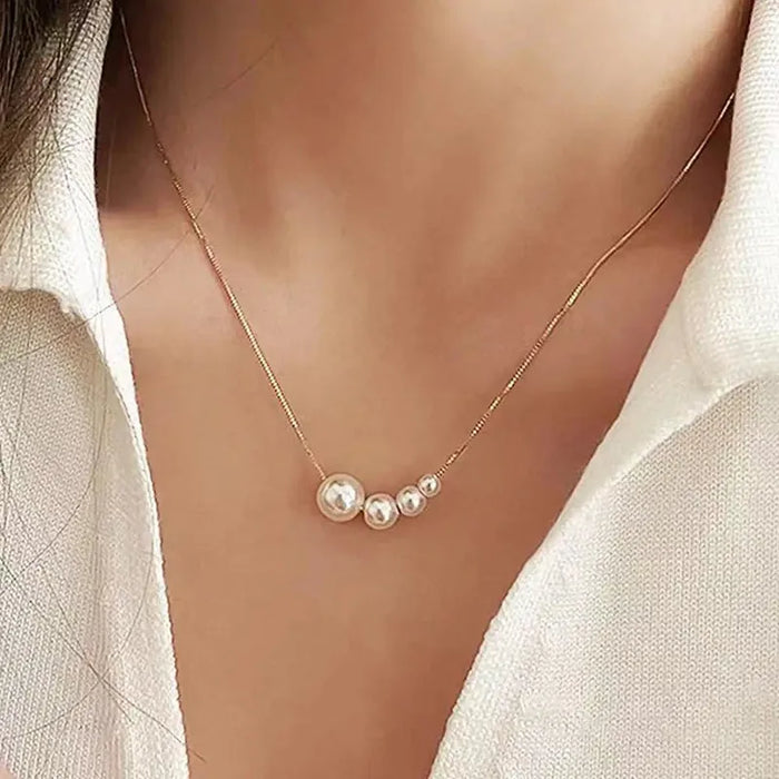 New Fashion Four Pearl Choker Necklaces Girl Summer Luxury Baroque Pearl Pendant Clavicle Chain For Women Jewelry Gifts