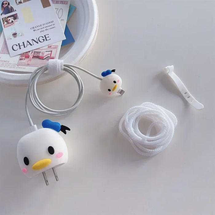 4Pcs/Set  Cute 3D Cartoon Set Cable Protector for iPhone / iPad 18W/20W Charger Case Phone Wire Cord Organizers