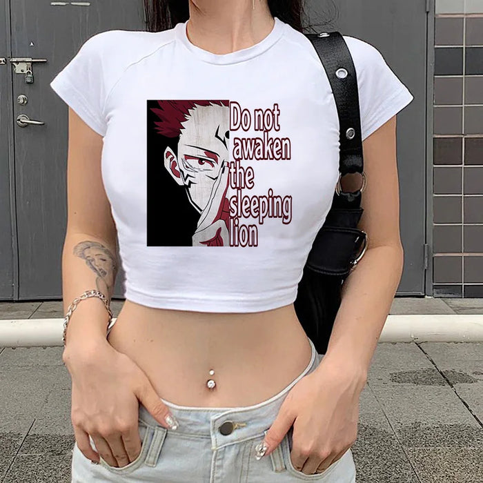 Japanese Anime Tshirt Jujutsu Kaisen T Shirt Women Gojo Satoru Crop Tops Yuji Itadori Graphic Tees Manga Cool T-shirt Clothes