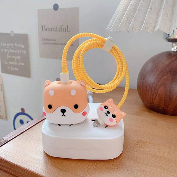 4Pcs/Set Cute 3D Cartoon Cable Protector For iPhone / iPad 18W/20W Charger Case Phone Wire Cord Organizers