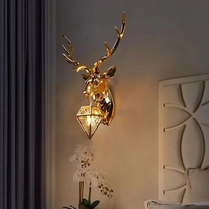 American Retro Fortune Antler Wall Lamp Gold Silver Gloss Bedroom Wall Lamp Room Decoration Furniture Lighting Bedside Wall Lamp