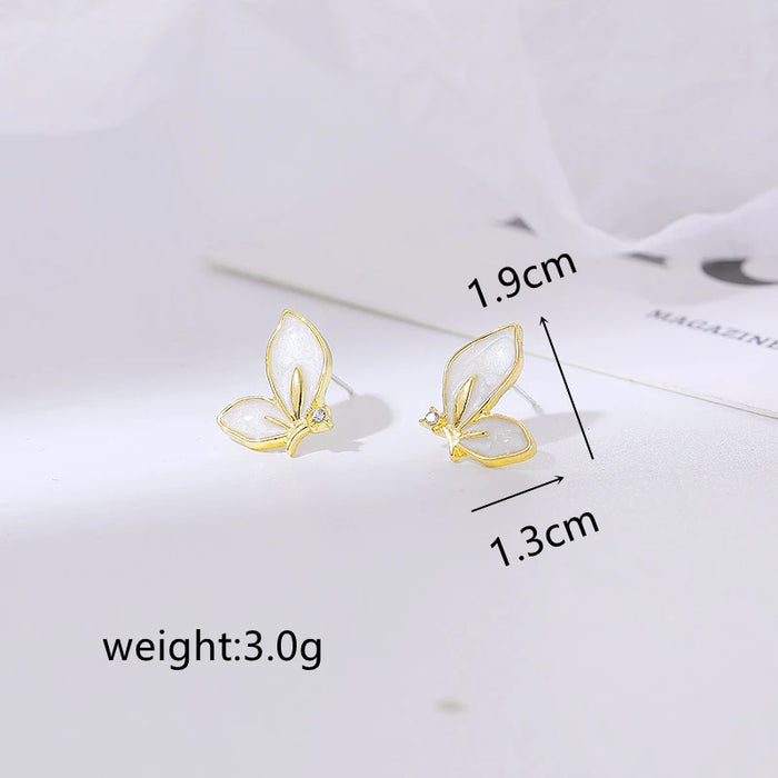 New Fashion Enamel Butterfly Stud Earrings Women Personality Beautiful Golden Rimmed Crystal Butterflies Earrings Jewelry Gift