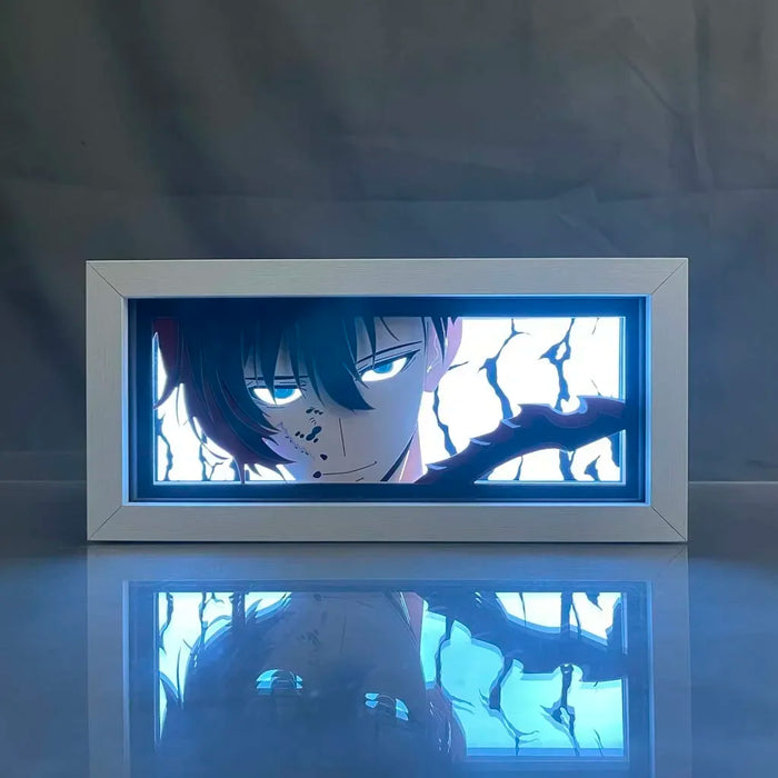 Anime Solo Leveling Figure Sung Jin Woo Led Light Paper Cut Shadow Box Room Atmosphere Lamp Ornaments Model Toy Gifts Dolls