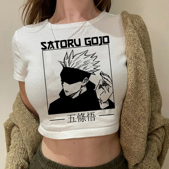 90S Hip Hop Crop Top  Tshirt Manga Japanese Anime Jujutsu Kaisen T Shirt Gojo Satoru Tops Yuji Itadori Cropped Tees T-shirt