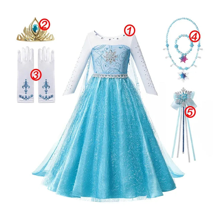 Disney Frozen Costume Princess Dress for Girls White Sequined Mesh Ball Gown Carnival Clothing Kids Cosplay Snow Queen Elsa Anna