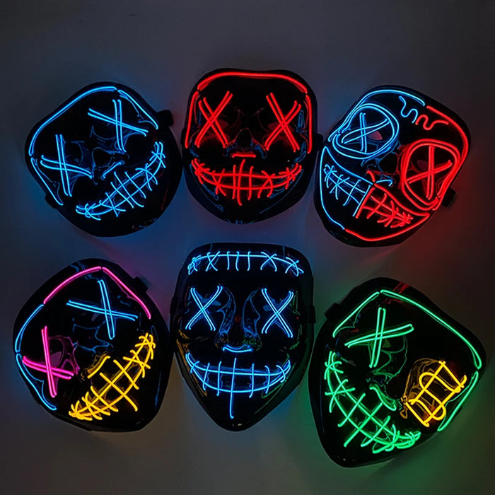 2024 Wireless Halloween Horror Cosplay Neon Mask Luminous LED Purge Mask Light Glowing Masquerade Carnival Party Masks