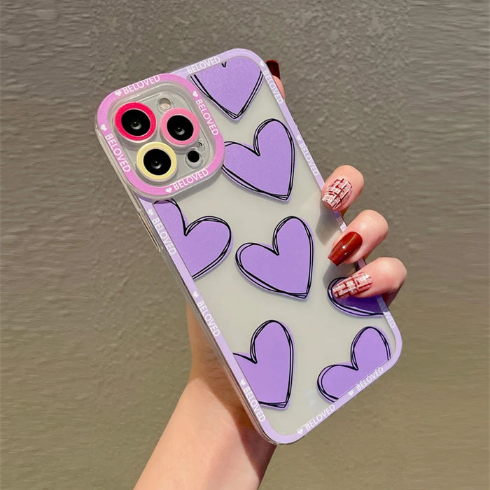 Luxury Love Heart Soft Clear Phone Case For iPhone 15 16 Pro Max 14 13 Pro Max Plus Cover