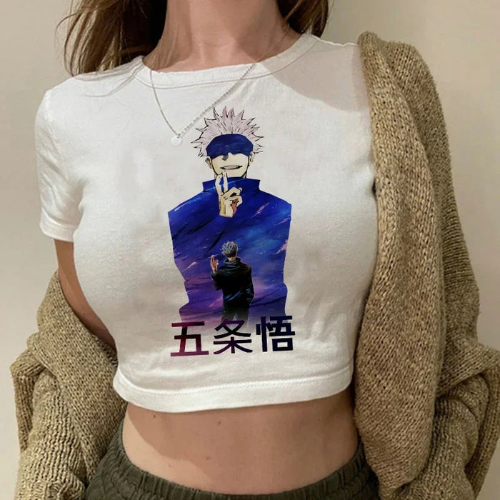 90S Hip Hop Crop Top  Tshirt Manga Japanese Anime Jujutsu Kaisen T Shirt Gojo Satoru Tops Yuji Itadori Cropped Tees T-shirt