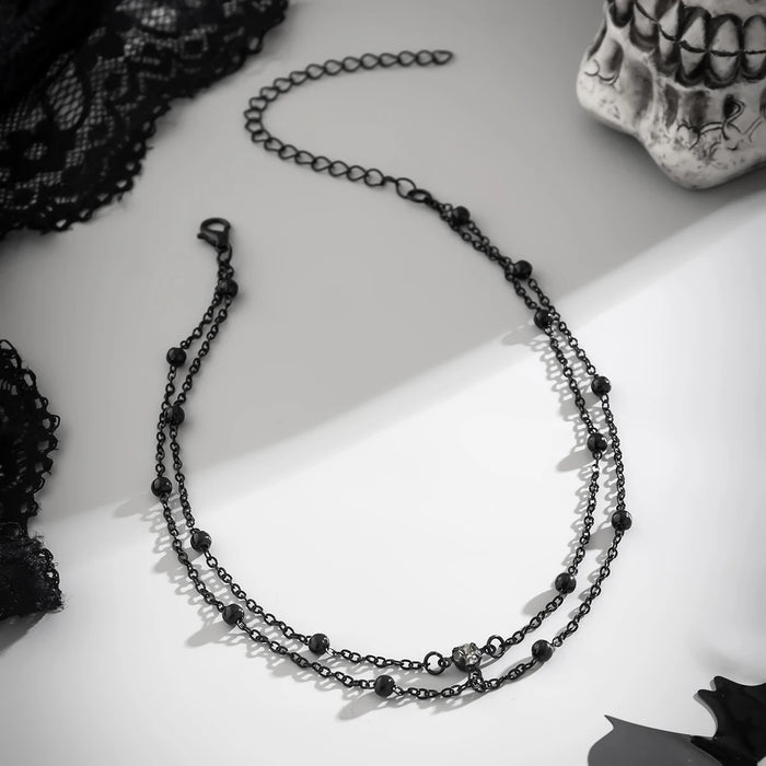 Punk Layered Black Beads Chain Short Choker Necklace for Women Trendy Simple Chains on the Neck