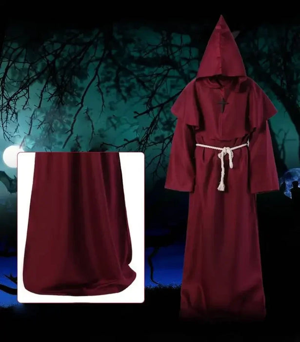 Halloween Wizard Costume Cosplay Medieval Hooded Robe Monk Friar Robes Priest Costume Ancient Costume Clothing Christian Suit