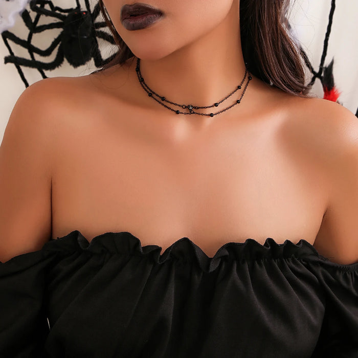 Punk Layered Black Beads Chain Short Choker Necklace for Women Trendy Simple Chains on the Neck