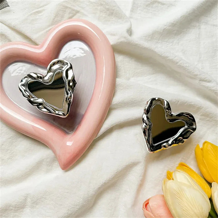 INS Korea Silver Heart Grip Tok Mirror Luxurious Finger Holder Griptok Mobile Stand  Cellphone Support Smart phone Accessories