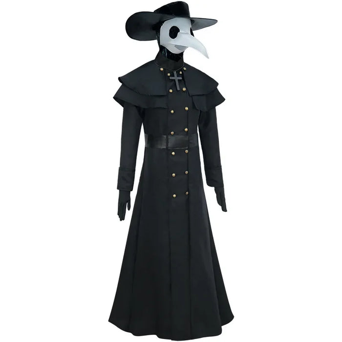 Halloween Medieval Plague Doctor Costume Steampunk Middle Ages War Nurse Bird Beak Playsuit Carnival Cosplay Fancy Party Dress