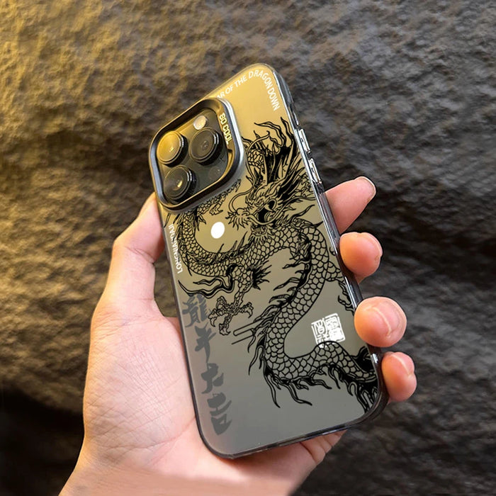 Luxury Dragon Totem Anti-drop Armour Case For iPhone 16 15 Pro Max 15 14 13 Pro Lens protect plating Cover