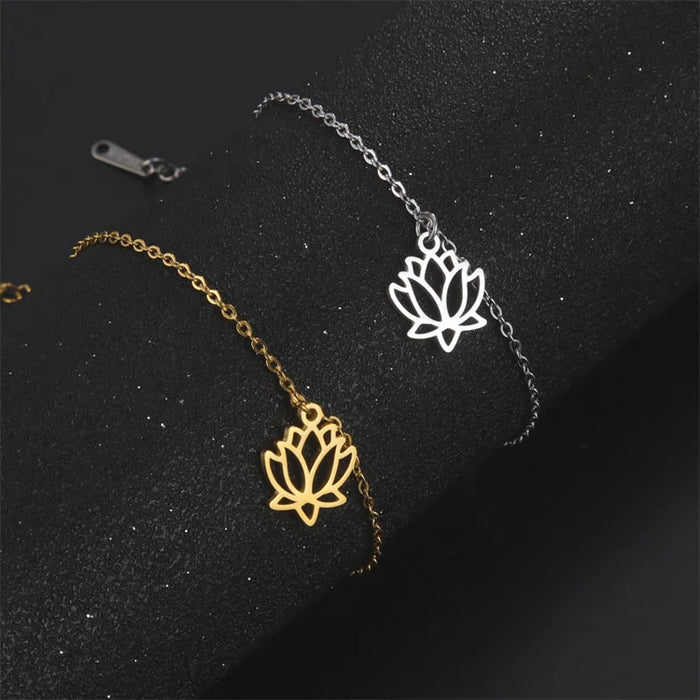 Trendy Stainless Steel Anklet Foot Bracelet Gold Color Lotus Flower Chain Anklets for Women Bracelet on the leg Jewelry Gifts