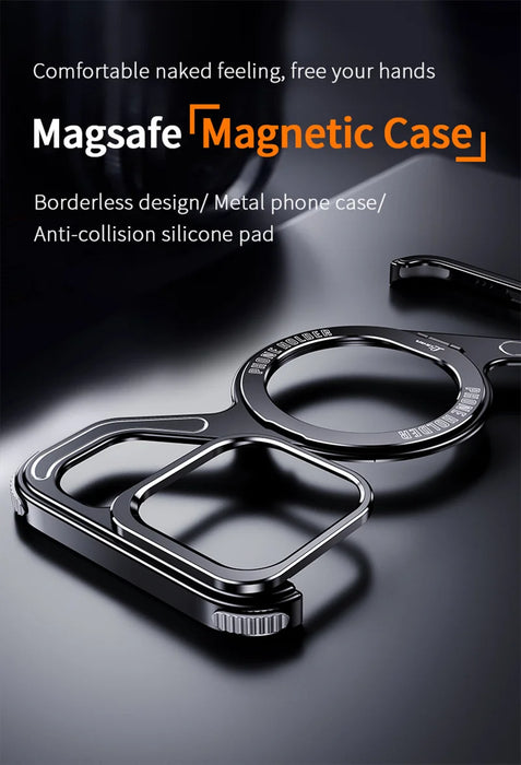 Metal Z Shape Magnetic MagSafe Stand Phone Case For iPhone 16 13 14 15 Pro Max Aluminum Alloy Shell Removable SnapRimless Cover