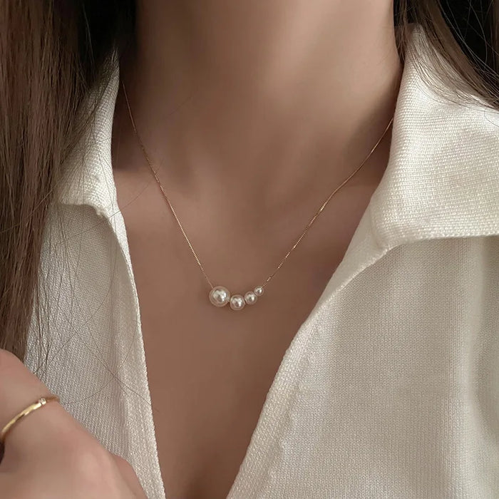 New Fashion Four Pearl Choker Necklaces Girl Summer Luxury Baroque Pearl Pendant Clavicle Chain For Women Jewelry Gifts