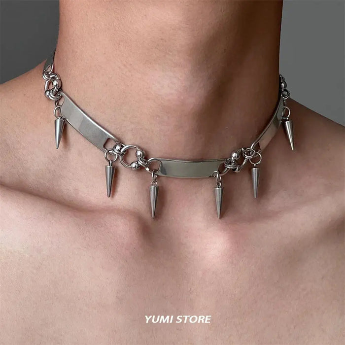 Titanium Steel Rivet Choker For Woman Punk Metal Collar Necklace Luxury Hip Hop Jewelry Street Unisex Accessories