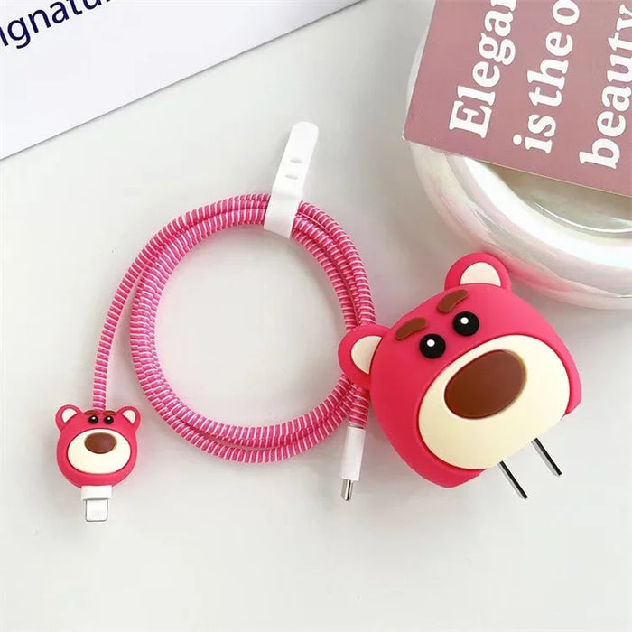 4Pcs/Set  Cute 3D Cartoon Set Cable Protector for iPhone / iPad 18W/20W Charger Case Phone Wire Cord Organizers