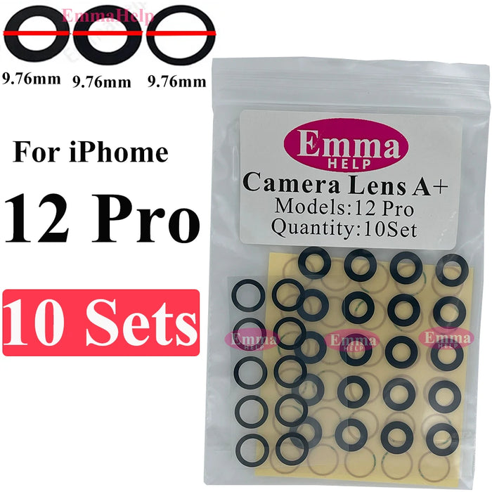 EmmaHelp 10set Back Camera Glass for iPhone 15 14 13 XR X XS SE 7 8 11 12 Pro Max Rear camera Lens Cover replacement Sticker A+