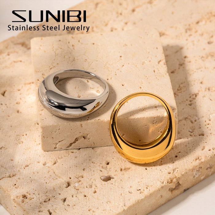 SUNIBI Fashion Simple Stainless Steel Rings for Women Arc Rings Jewelry Couple Anniversary Geometric Ring