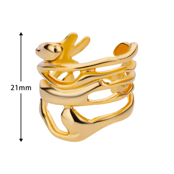 Stainless Steel Rings For Women Gold Color Hollow Wide Open Ring Female Fashion Wedding Party Finger Jewelry Gift