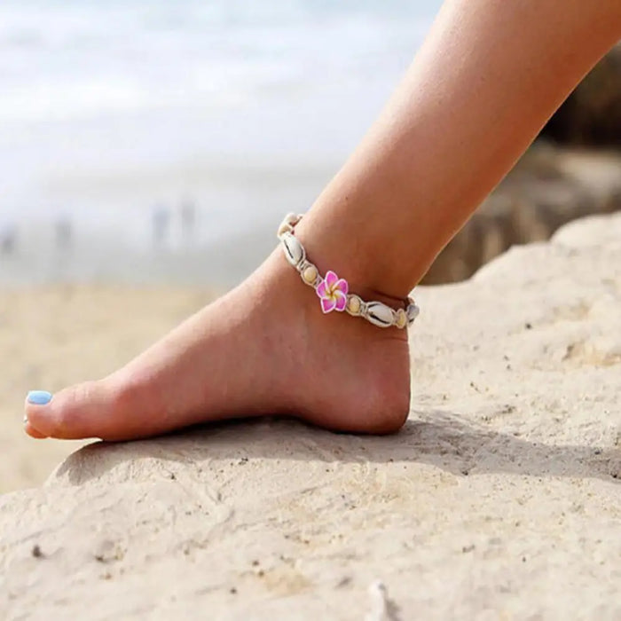 Women Anklets Clay Shell Frangipani Anklets Bohemian Flower Sea Shell Beads Anklet Foot Chain Women Barefoot Ankle Bracelet