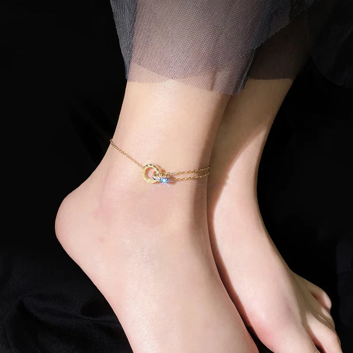 OIMG 316L Stainless Steel Bohemian Roman Numerals Anklet for Women Summer Beach Barefoot Sandals Ankle On The Leg