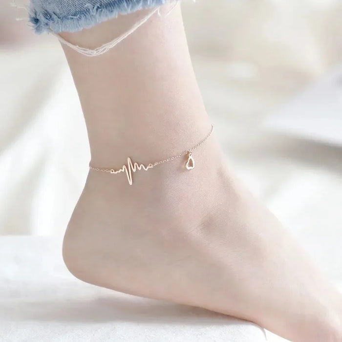 Stainless Steel Chain Heartbeat Anklets For Women Adjustable Foot Jewelry Anklet Summer Sandals No fading