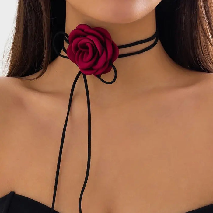 Gothic Elegant Big Rose Flower Clavicle Chain Necklace Women Wed Bridal Sexy Adjustable Choker Mariage Jewelry Y2K Accessories