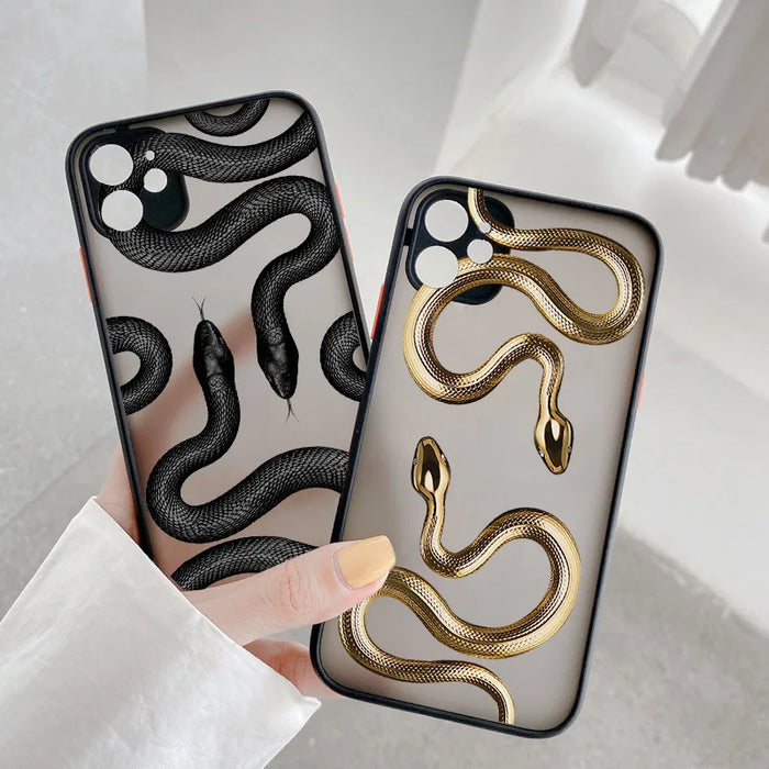 Luxurious Black Gold Snake Phone Case for IPhone 16 Plus 15 14 13 Pro Max Unique Dragon Shockproof Back Cover