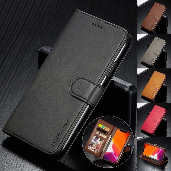 Leather Wallet Case for iPhone 16 15 14 13 12 Pro Max Mini Luxury Flip Cover Coque Card Slot