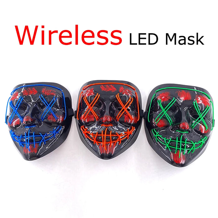 2024 Wireless Halloween Horror Cosplay Neon Mask Luminous LED Purge Mask Light Glowing Masquerade Carnival Party Masks