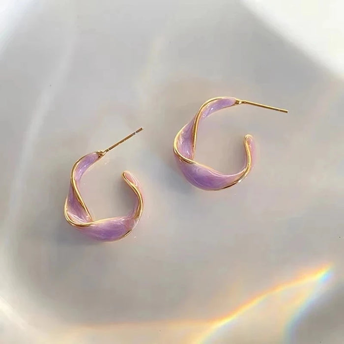 New Fashion Lavender Purple Earrings for Woman Metal Golden Twisted Art Line Purple Stud Earrings Gift Jewelry