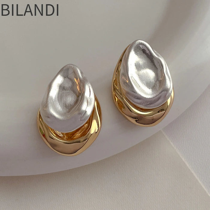 Bilandi Fashion Jewelry Back With Front Metal Splicing Stud Earrings For Women Female Party Gift