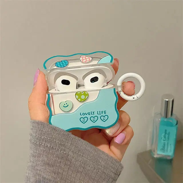 Ins Korean Cute Cartoon Couples Headphone Cover For Airpods 1 2 3 Earphone Coque Soft Wave Case For Apple Airpod Pro 2nd Keyring