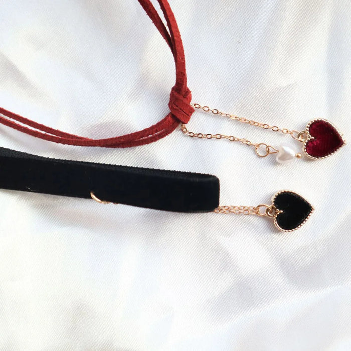 Red & Black Sexy Velvet Heart Choker for Women Neck Clavicle Necklace Lady Jewelry Accessories Girl Gift Lace Gothic