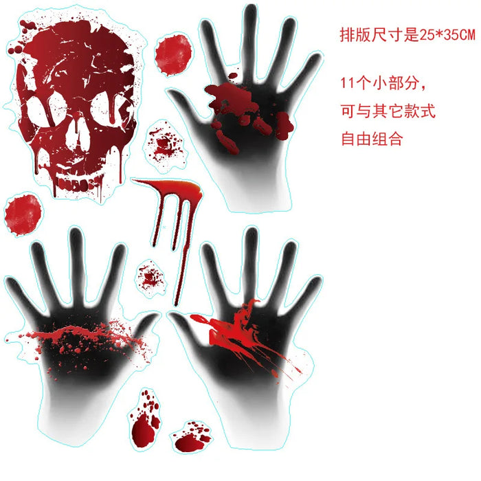 Horror Bloodstain Wall Sticker Handprint Footprint Blood Skull Window Sticker Halloween Decoration 2024 Halloween Scary Sticker