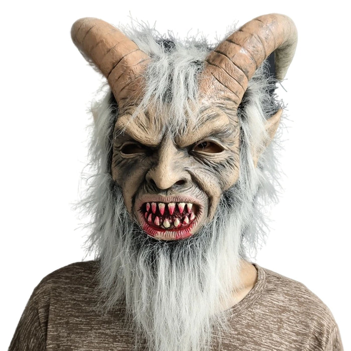 Elegant Horned Devil Adult Latex Krampus Mask Halloween Adult Costume Accessory Evil Scary Beast