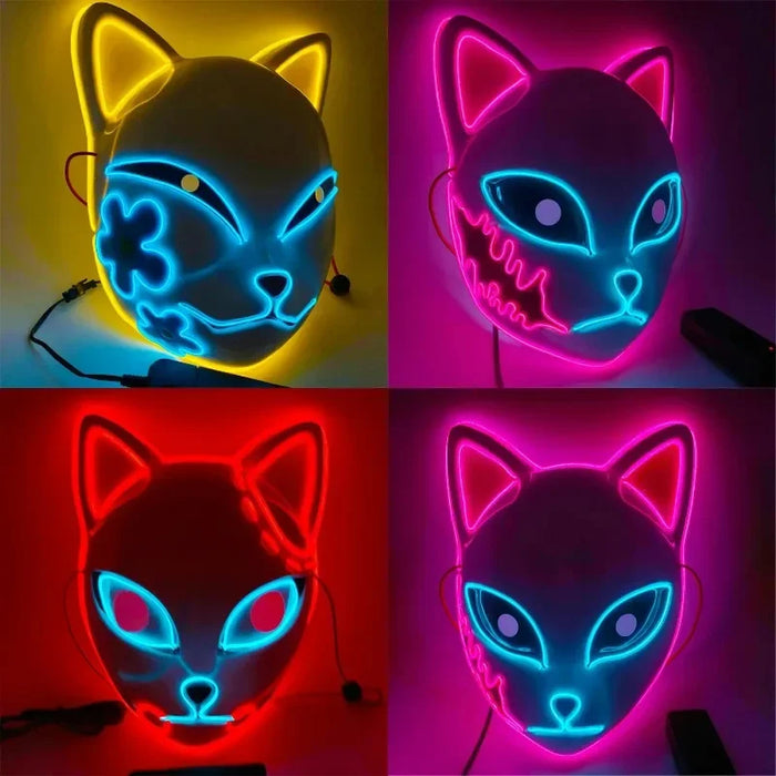 Glowing Demon Slayer Led Face Mask Anime Cosplay Prop Cat Face Fox Halloween Cold Light Flashing Mask Party Costume