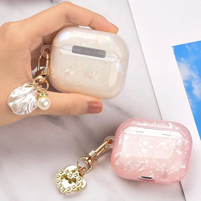 Girl Pearl Shell Keychain Case for AirPods Pro 2 3 1 Case for AirPods Pro2 Pro 2nd Generation Airpod Pro Case Silicone