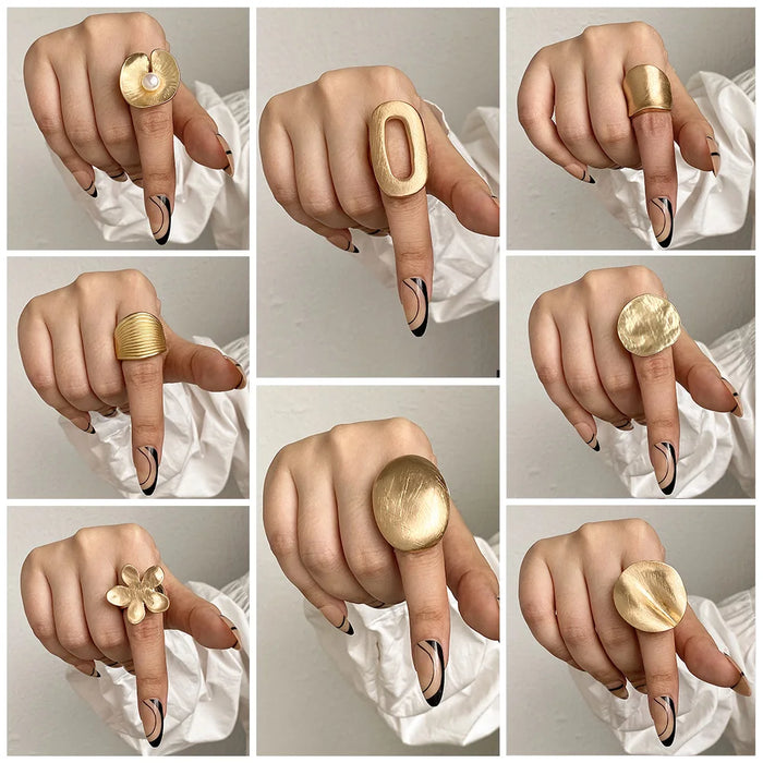 ALLYES Fashion Elastic Rope Adjustable Rings for Women Men Irregular Geometric Matte Chunky Gold Color Finger Ring Charm Jewelry