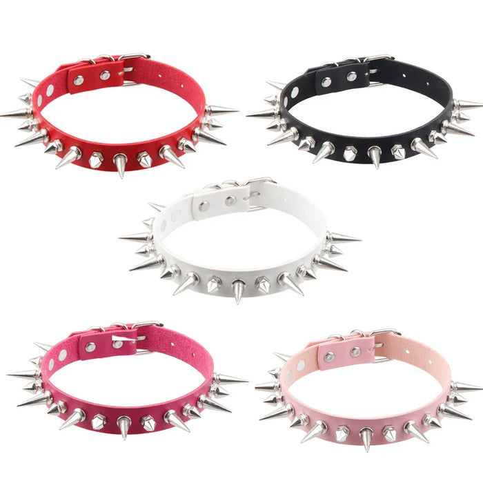 Punk Long Spike Choker Faux Leather Collar for Women Men Cool Big Rivets Studded Choker Goth Style Necklace Accessories