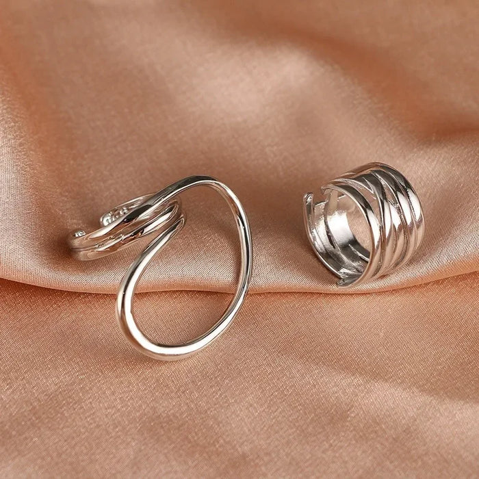 2pcs/set Women Rings Exaggerated Lines Rings for Women Fashion Simple Distorted Geometric Party Statement Designer Jewelry Gift