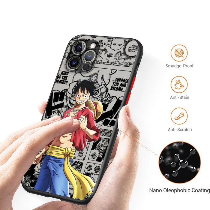 Luxury Anime One Piece Luffs Frosted Translucent For Apple iPhone 15 14 13 12 Pro Max Plus Mini Cover