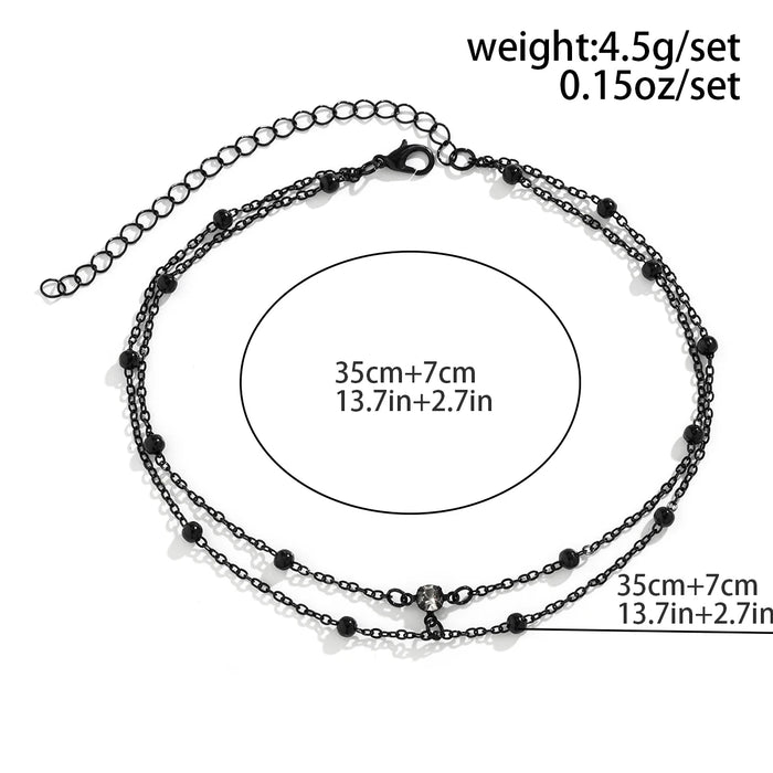 Punk Layered Black Beads Chain Short Choker Necklace for Women Trendy Simple Chains on the Neck