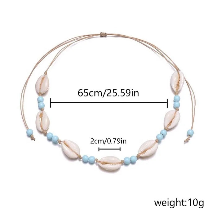 Classic Shell Beaded Necklace for Women Fashion Bohemian Shell Braided Chain Choker Summer Travel Jewelry Accessories